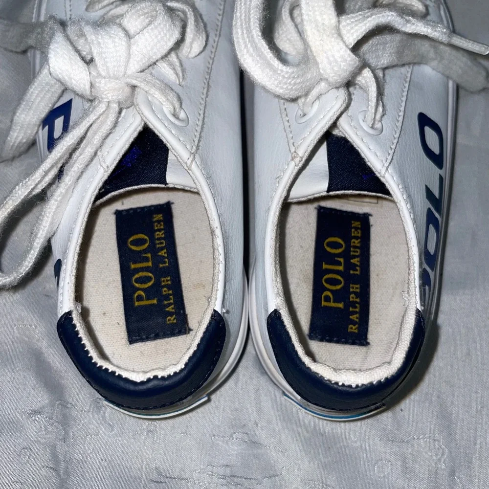 Polo Ralph Lauren Kids Fantor Big Logo White Navy Blue Sneakers Size 11 RFS11309